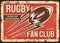 Rugby club metal plate rusty, American football