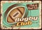 Rugby club rusty metal plate, American football