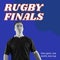 Rugby finals text in white on blue with caucasian male rugby player
