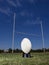 Rugby football positioned in front of the goal posts.