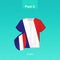 Rugby jersey of France team with flag of France