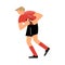 Rugby player in the black shorts running and defense the ball. Vector illustration in flat cartoon style.