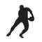 Rugby player passing ball, vector silhouette