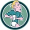 Rugby Player Running Ball Circle Cartoon