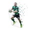 Rugby player running with ball, isolated low polygonal vector illustration