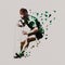 Rugby player running with ball, low poly