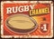 Rugby sport channel rusty metal vector plate