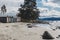 Rugged and beautiful little beach in Tasmania Australia in the area of Taroona near Hobart with colorful private beach huts