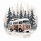 Rugged Camper Van in a Snow-Covered Forest
