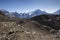 Rugged Landscape Distant Snowcapped Mountain Tops Annapurna Circuit Thorong La Pass Hike Nepal Himalaya Mountains