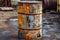 Rugged metal barrel serves as trashcan, showcasing industrial style