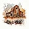 Rugged Romance: Western Barn Farm in Eye-Catching Watercolor AI Generated