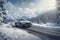 Rugged SUV conquering snowy mountain roads with all-terrain winter tires