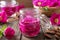 Rugosa rose petals macerating in almond oil