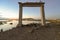 Ruin entrance. of Wat Nongbua/ruins temple that has sunk in the Pa Sak Jolasid Dam for 20 years due to the drought appears