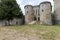 Ruin of medieval castle facade, entrance