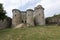 Ruin of medieval castle facade, entrance