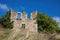 Ruined abandoned stonewall house rural environment nature sunny day blue sky Peloponnese Greece