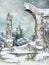 Ruined arch covered with snow