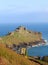 Ruined arch at derelict Gurnard\\\'s Head copper mine reflects nature in West Cornwall England