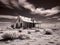 Ruined building on the outskirts close-up. Old abandoned house in the desert