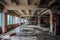 Ruined canteen for workers in abandoned Voronezh excavator plant