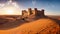 ruined castle in a desert night scenery