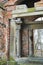 The ruined chapel of red brick with marble columns Doric style