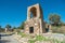 Ruined historic basilica tower in Kiyikislacik village of Mugla, Turkey