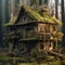 A ruined house covered with moss