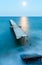 Ruined pier, Moon Path and evening coastline (Bulgaria).