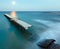 Ruined pier, Moon Path and evening coastline (Bulgaria).