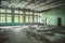 Ruined school gym with sports equipment remains in Pripyat