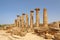 Ruined Temple of Heracles columns in famous ancient Valley of Temples of Agrigento, Sicily, Italy. UNESCO World Heritage Site
