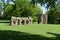 Ruined wall and dovecote of medieval abbey