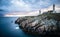 The ruins of the abbey of Saint-Mathieu and the lighthouse in France