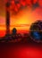 The ruins of an alien civilization on an unknown planet, sunset sky, red ground, 3d illustration