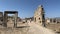 Ruins of an ancient amphitheater. Roman amphitheater in Turkey.Ancient stones of the excavated historic city. Turkey, Fetiya,