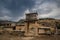 The ruins of the ancient ancient city of Hierapolis with columns, gates and graves in Pamukalle