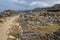 The ruins of the ancient ancient city of Hierapolis with columns, gates and graves in Pamukalle