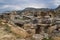 The ruins of the ancient ancient city of Hierapolis with columns, gates and graves in Pamukalle