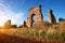 Ruins of the ancient aqueduct on Appia Way in Rome, Italy