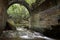 Ruins of an ancient bridge in the forest