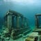 Ruins of an ancient city flooded by the sea, building columns, Atlantis,