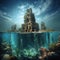 The ruins of an ancient city flooded by the sea, building columns, Atlantis