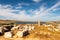 Ruins of an ancient city with stones, columns and temples on DELOS Island, Greece
