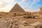 Ruins of ancient Giza and the Pyramid of Chephren, Egypt