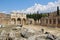 The ruins of the ancient Hierapolis city next to the travertine pools of Pamukkale, Turkey. The Frontinus street.