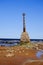 Ruins of the ancient Kurmrags lighthouse on the shore of the Gulf of Riga. Stone masonry in the lower part of the