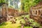 Ruins of ancient Preah Khan temple in Angkor in morning sun